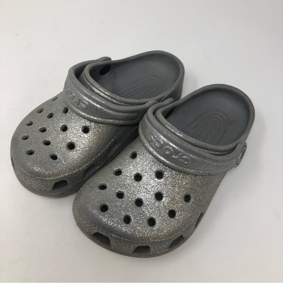 CROCS Shoes Crocs 11 Toddler Girl Classic Glitter Lined Silver